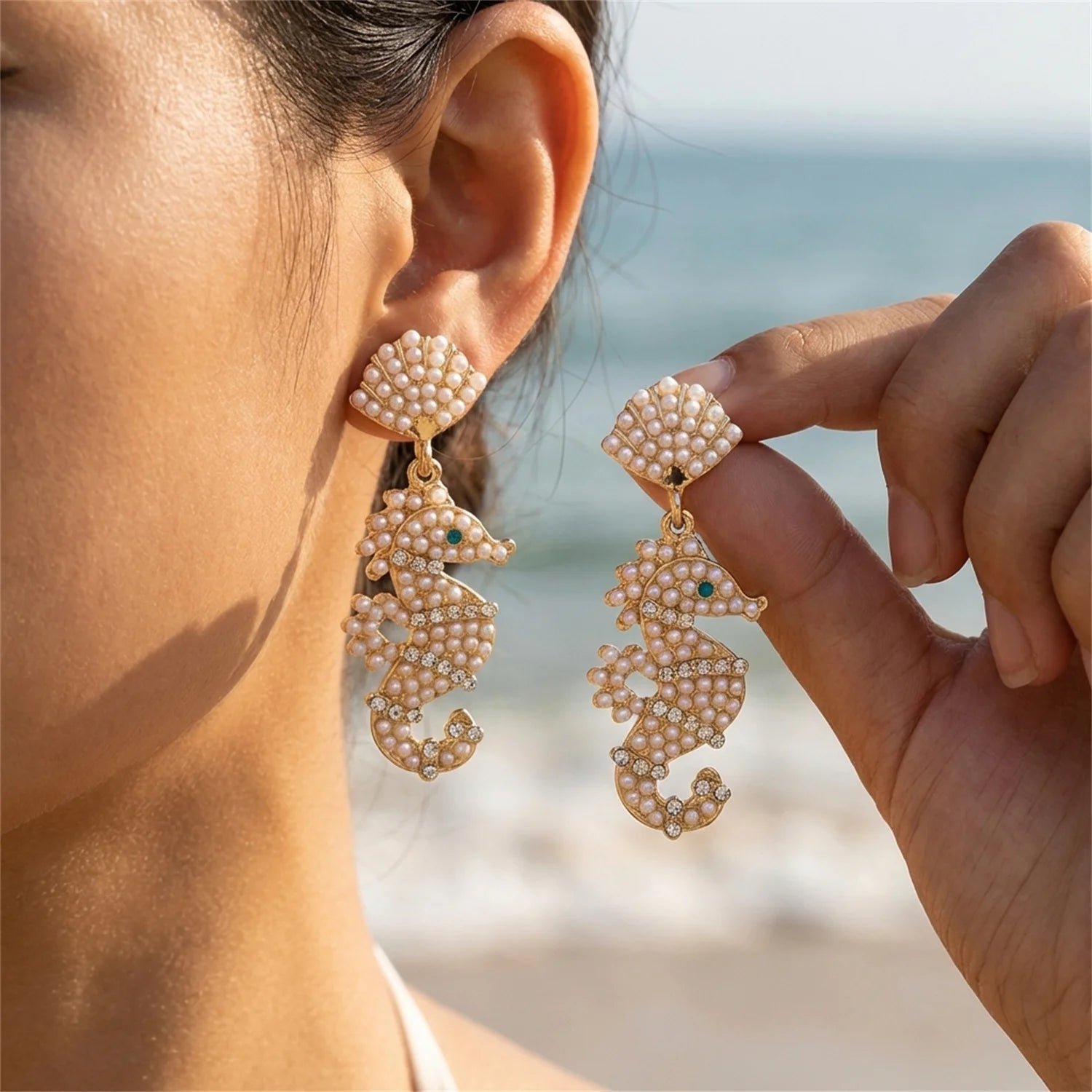 Blue Seahorse  Earrings