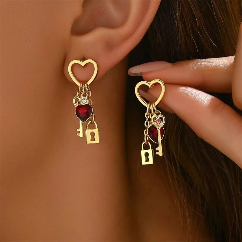 Heart Key Lock  Earring