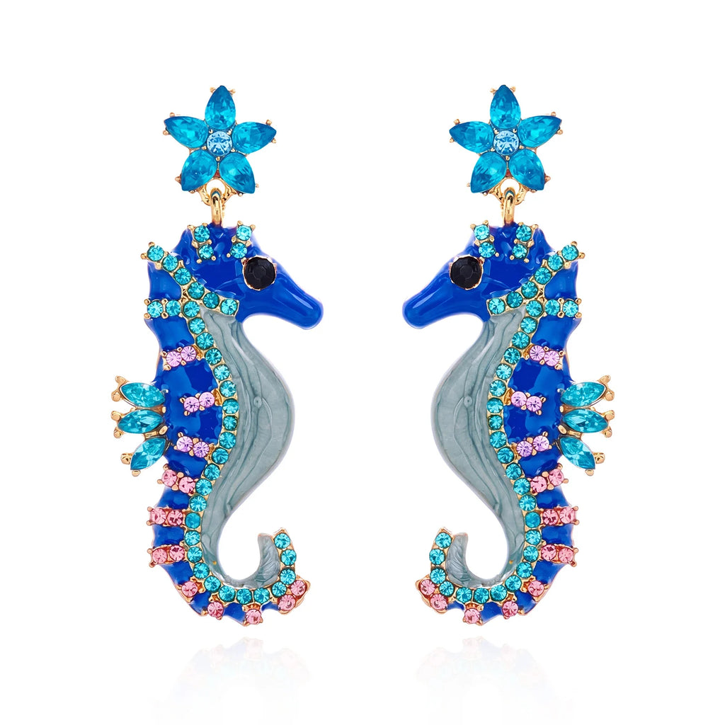 Blue Seahorse  Earrings