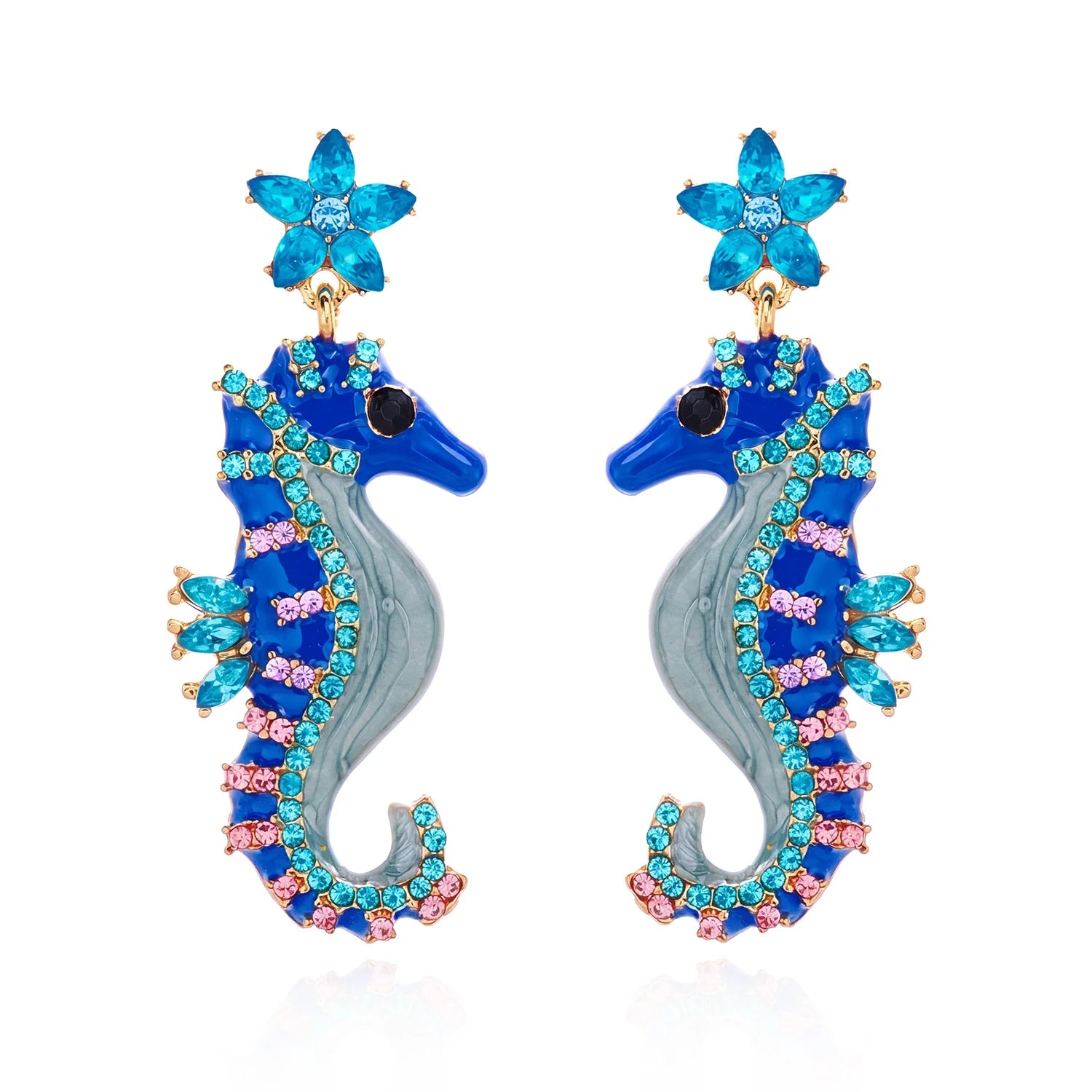 Blue Seahorse  Earrings