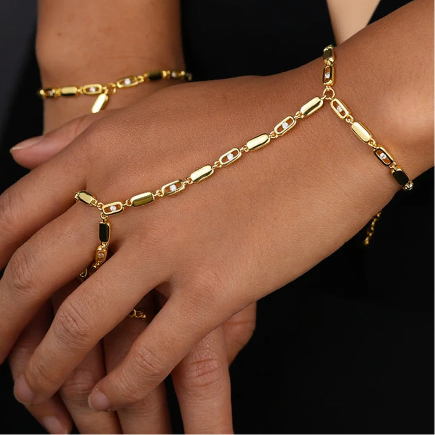 Gold Hand Bracelet, Choker Lariat Necklace
