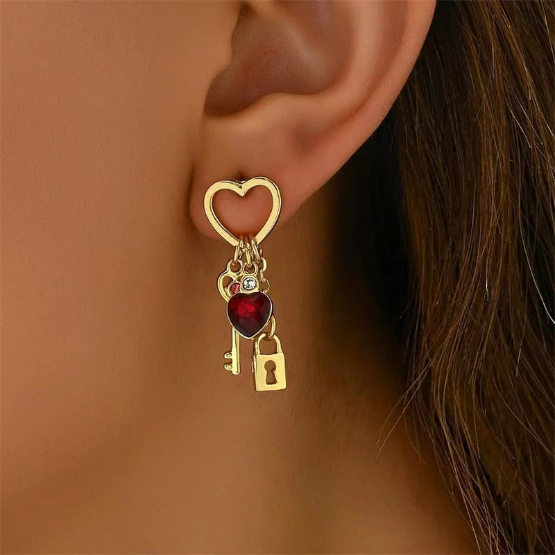 Heart Key Lock  Earring