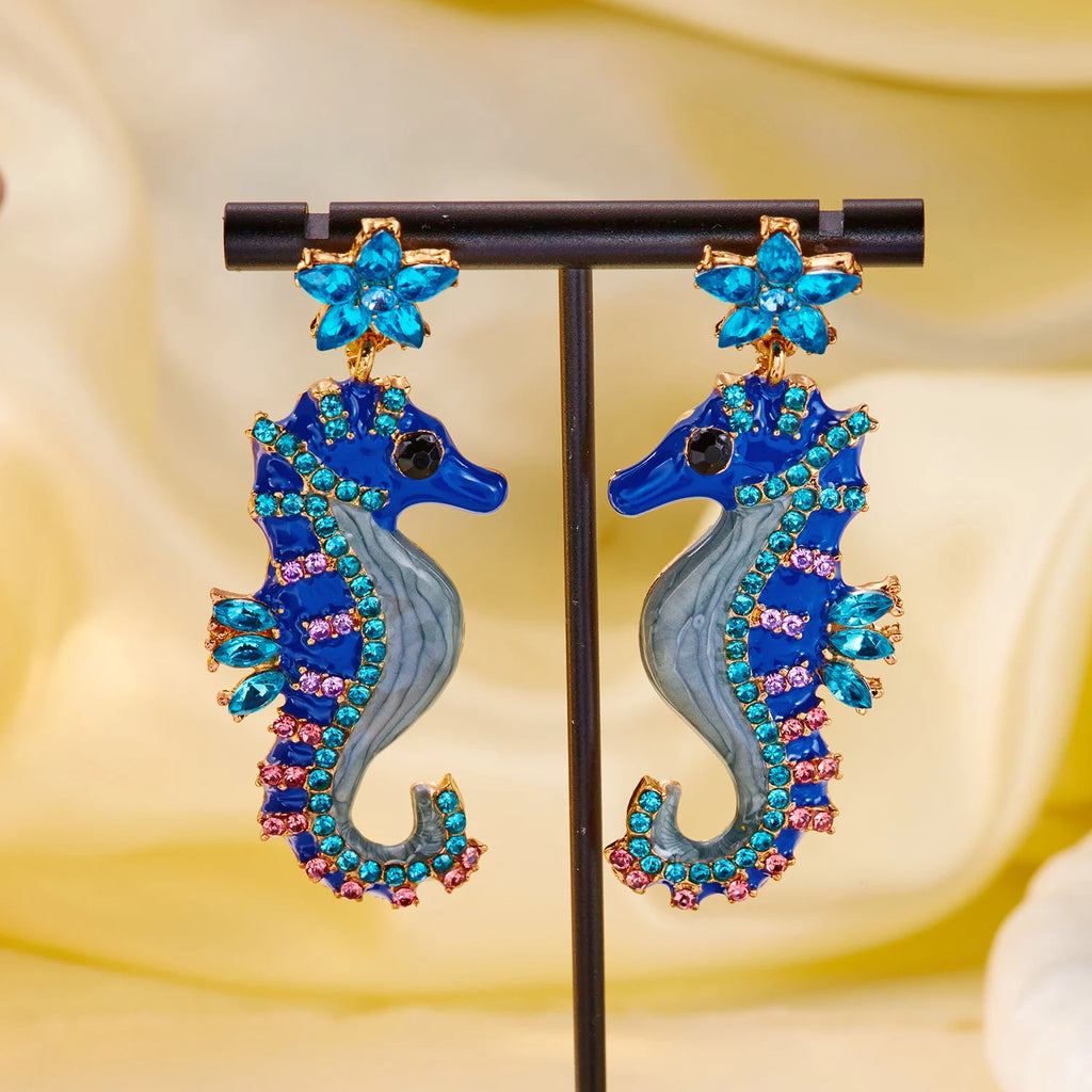 Blue Seahorse  Earrings
