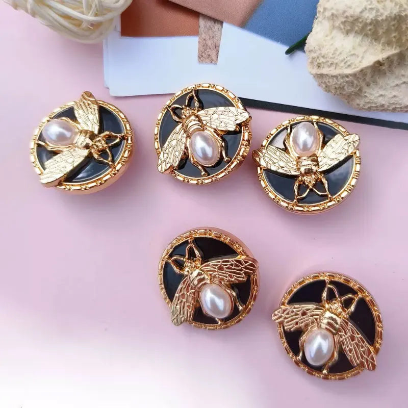 Gold Black Bee Metal Buttons