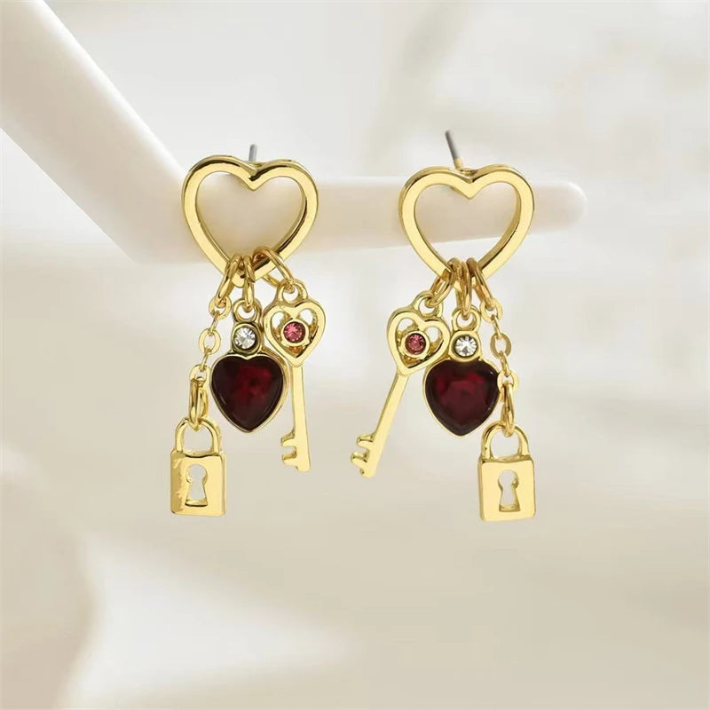 Heart Key Lock  Earring