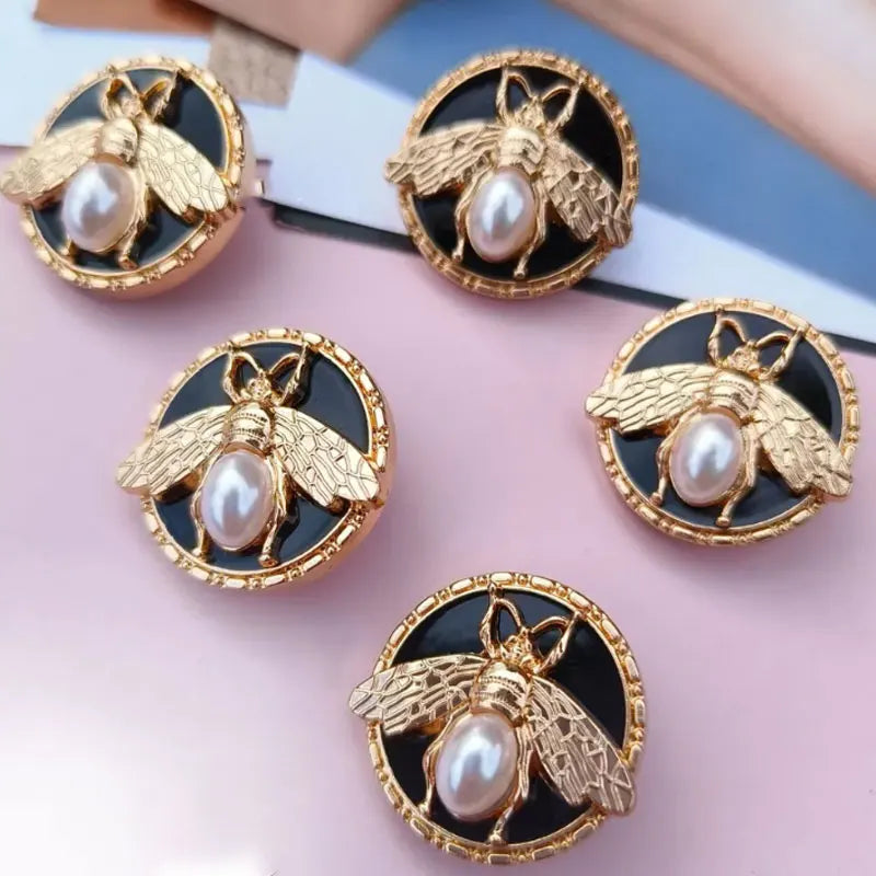 Gold Black Bee Metal Buttons