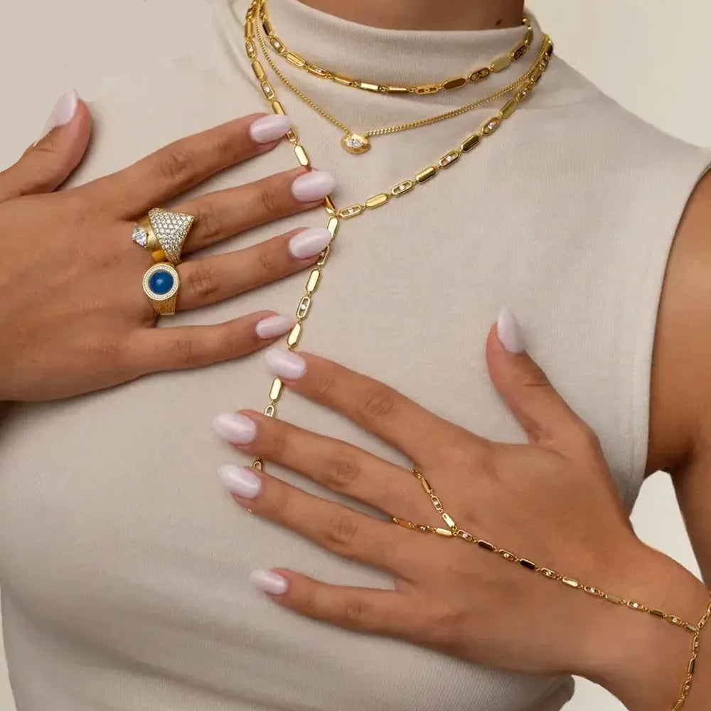 Gold Hand Bracelet, Choker Lariat Necklace
