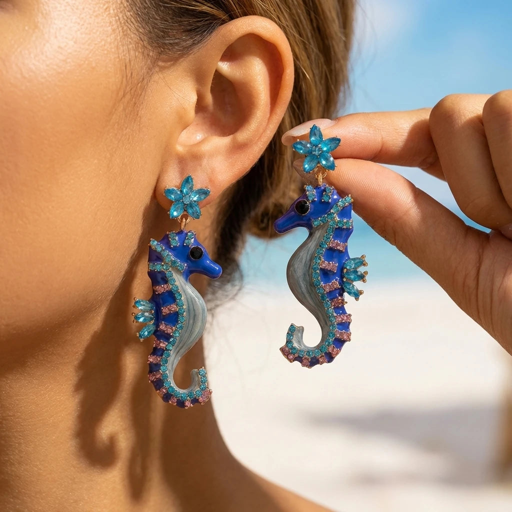 Blue Seahorse  Earrings